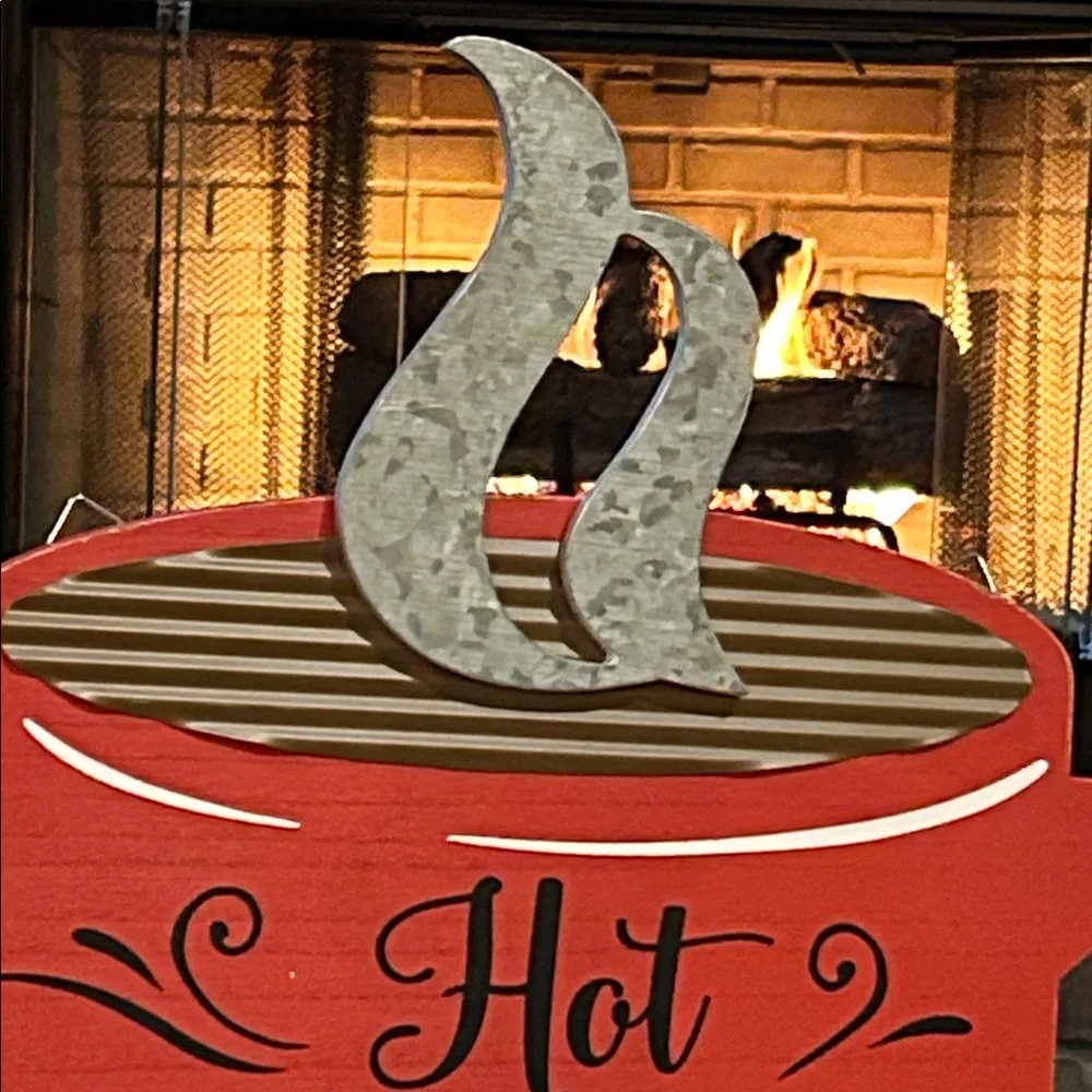 NEW! LARGE Vintage Inspired Cottage NORTH POLE Hot Cocoa Wood & Metal Sign